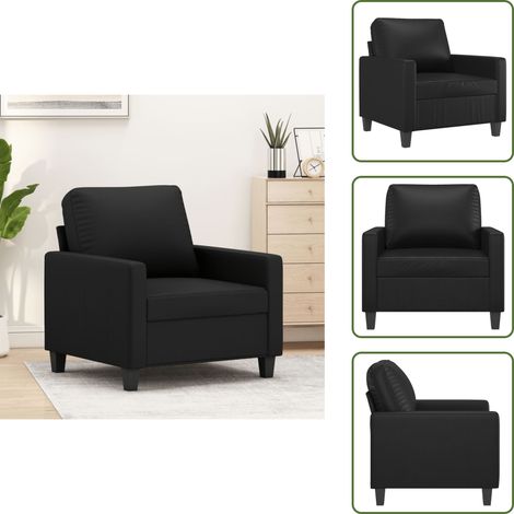 The Living Store Fauteuil Noir 60 cm Similicuir - Fauteuil Noir - Fauteuils Confortables - Canapé Modulaire - Canapé Design - Chaise Relaxante