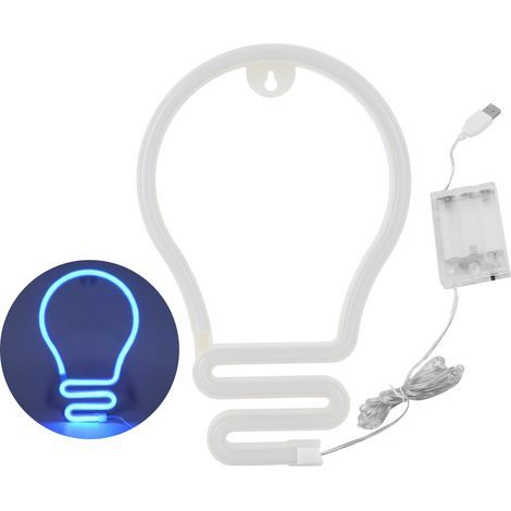 Lumière néon LED en forme d'ampoule pour décoration murale, fête, Noël, mariage, alimentation USB/pile, bleu (1/5)