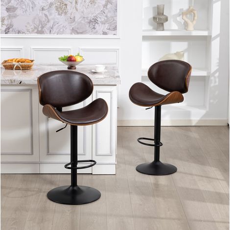 Set 2 sgabelli bar girevoli regolabili in PU marrone OKMYHOME (1/5)
