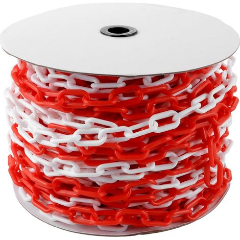 Chaîne de barrière de 50 m - En plastique - 6 mm - Rouge et blanc - Chaîne d'avertissement en plastique - Pour bloquer les surfaces - Chaîne de blocage de parking (1/5)