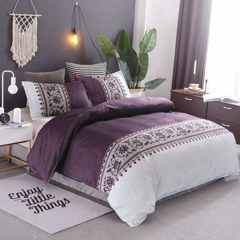Juego de cama de 3 piezas para 2 personas con funda nórdica reversible con estampado morado Convallaria y cremallera de 200 x 200 cm. (1/5)