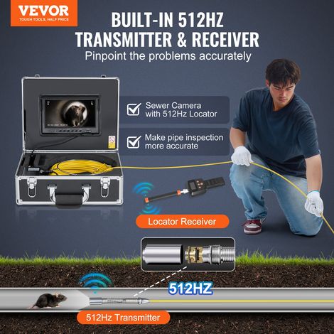 Caméra Inspection Canalisation avec Localisateur 512 Hz Endoscope Drain 50 m Écran 9'' Auto-nivellement, Zoom 36X, Étanche IP68, 12… (1/5)