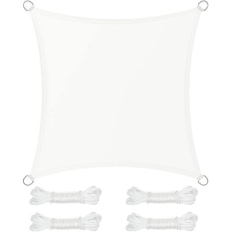 Sonnensegel 3 x 3 m, wasserabweisend, 665 mm Wassersäule, reißfestes Polyester, 93 % UV-Schutz, für Terrasse, Garten, Balkon, quadratisch, 2 m Seile, weiß (1/5)