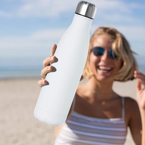 Bouteille d'eau en Acier Inoxydable, Bouteille d'eau en Métal à Double Paroi Isolée sous Vide 12 Heures Chaudes et 24 Heures Boissons Froides Bouteilles 500 ML/17 Oz Blanc (1/2)