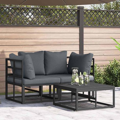 Conjunto de sofá de jardín con cojín 3 pcs Negro Aluminio (1/5)