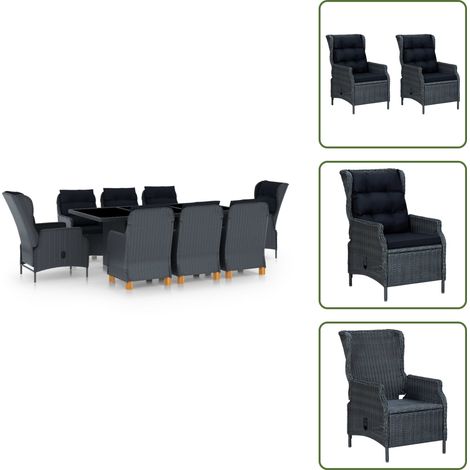 Cuscini per seduta - vidaXL Set Pranzo da Giardino 9 pz con Cuscini Polyrattan Grigio Scuro - Cuscini per schienale