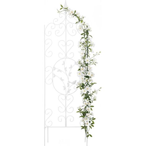 Relaxdays Rankhilfe, HxB: 116 x 35 cm, Rankgitter für Kletterpflanzen, Metall, pulverbeschichtet, freistehend, weiß