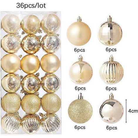 Boules de Noël de 4 cm, 36 pièces, dorées, rouges, vertes et bleues, pour sapin de Noël et décorations de fêtes. Pendentif de Noël, 36 pièces. (1/5)