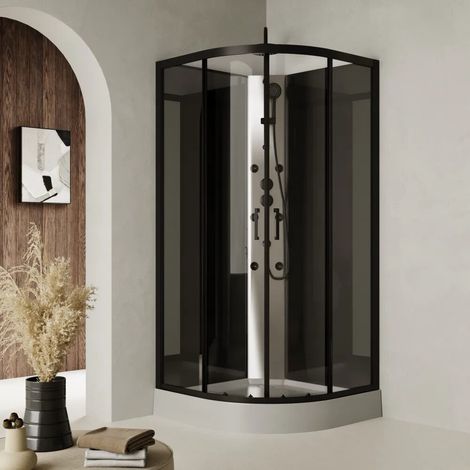 Cabine de douche semi circulaire à hydromassage 90 x 90 cm multifonction h 225 cm Ikaria (1/4)