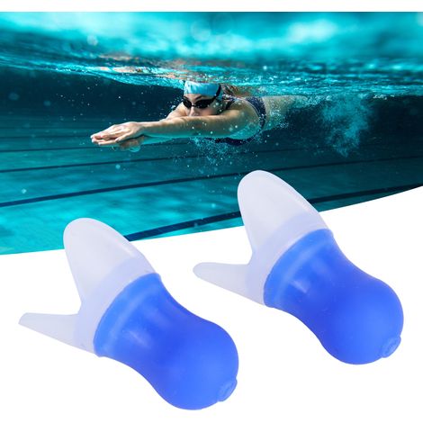 2 Pièces Bouchons d'Oreilles Silicone Etanche Anti-Bruit pour Natation et Vol (Bleu L + Boîte)