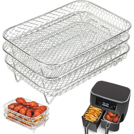 Adatto - Ninja Airfryer Rack Dual Airfryer - Set di accessori per Airfryer - 3 pezzi impilabili in acciaio inossidabile - 3 pezzi (1/5)