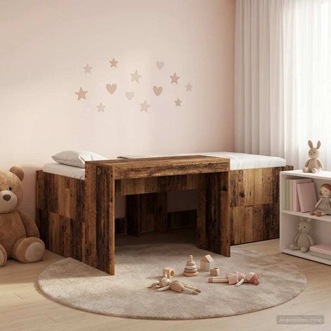 Cama alta para niños con escritorio Madera envejecida