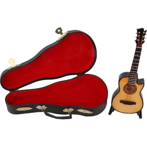 Minature Guitar Model Wooden Mini Musical Instrument Guitar Replica with Stand OrnamentM (1/5)