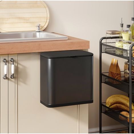 Pattumiera da 8 L da appoggio o sospesa in acciaio inox nero OKMYHOME (1/5)