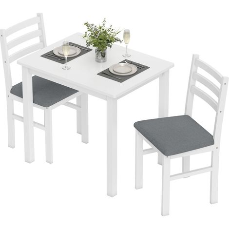 Juego de comedor de 3 piezas blanco con mesa de MDF y 2 sillas tapizadas, compacto para cocina (1/5)