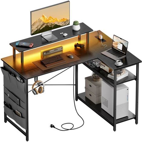 Scrivania ad angolo - EcoFurnix - Ergonomica - Supporto per monitor - Presa USB integrata (1/5)