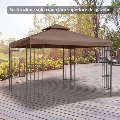 Toile de rechange tonnelle 3x3 m marron, toit de pavillon de jardin imperméable, tente carrée de remplacement extérieur (1/5)