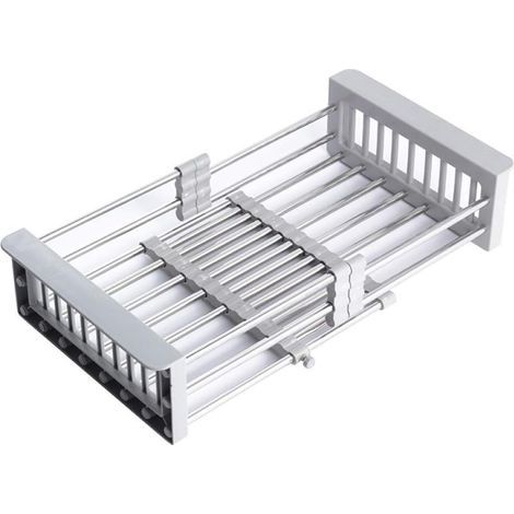 Égouttoir à vaisselle extensible en acier inoxydable pour évier de cuisine - Panier de rangement réglable pour la maison, le rangement des légumes, fruits- (1/5)