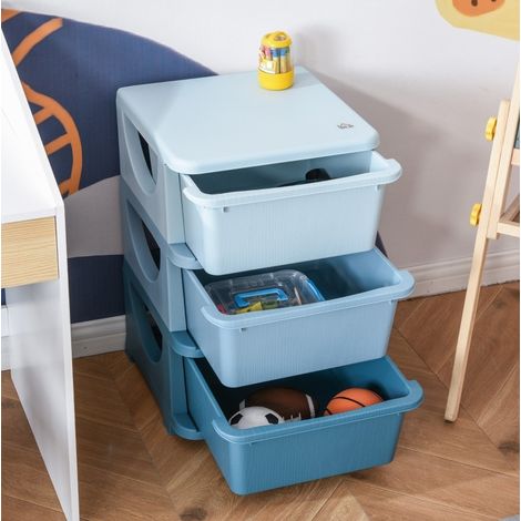 Caja de almacenaje infantil con 3 cajones, bordes redondeados, azul, 37x37x56,5 cm, OKWISH (1/5)