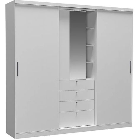Armadio 2 ante scorrevoli con Specchio e cassetti L.240 cm Bianco - BODIL (1/4)