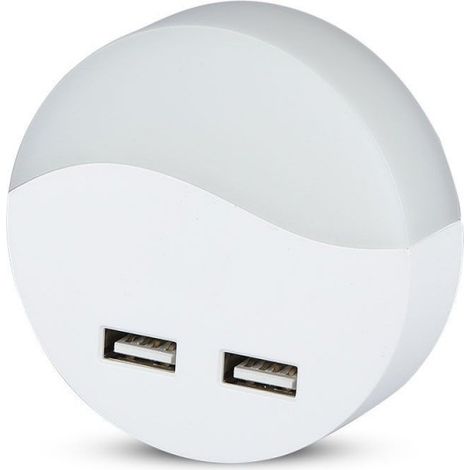 V-TAC Spot LED Rond 0,45W Veilleuse avec Capteur Crépusculaire et USB Couleur Blanche 6054,5 mm 4000K IP20 - sku 506 (1/5)