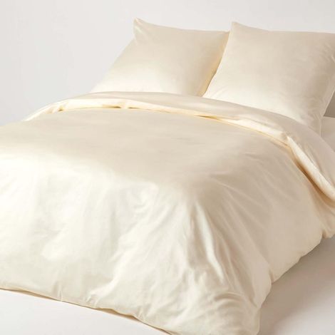 HOMESCAPES Bettwäsche Set 100% Bio Baumwolle Fadenzahl 400, 150 x 200 cm, Creme (1/5)