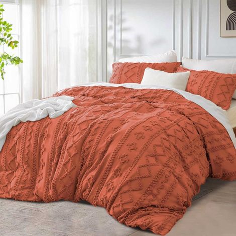 Bettwäsche 200x200 cm Terracotta Boho Getuftet Geometrisch Vintage Wendebettwäsche Set Microfaser
