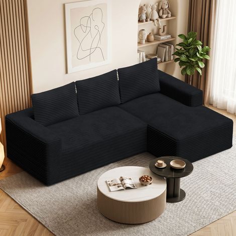 Divano letto angolare in velluto a coste - 4 posti - divano letto moderno con 3 cuscini - Mix-and-match - Dimensioni 240x150x58 cm - Nero (1/5)
