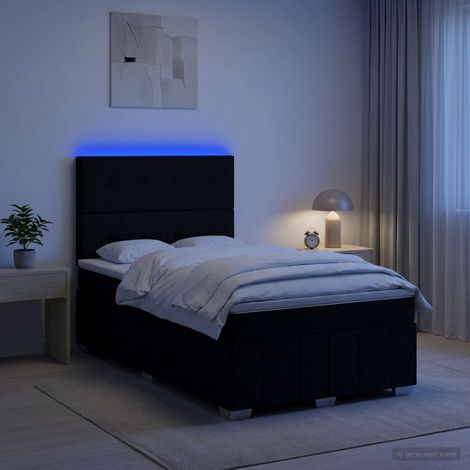 Lit boxspring LED avec matelas Noir 120 x 200 cm Tissu (1/5)