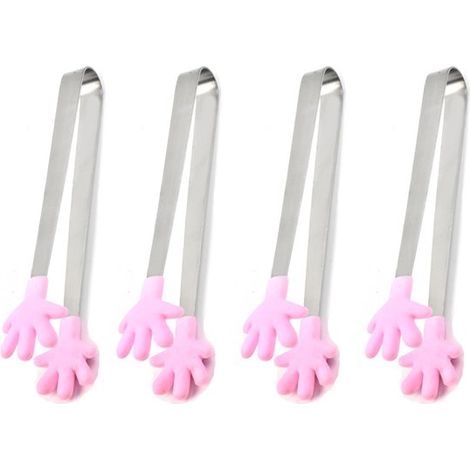 Set di 4 mini pinze da catering, piccole clip in silicone, pinze da catering in silicone a forma di palmo, manici in acciaio inossidabile, utili in cucina, antiscivolo per uova (1/5)