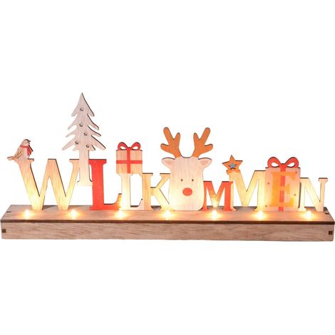 TrendLine LED Holzsilhouette Willkommen 45 x 20 cm warmweiß mit Timer Figuren