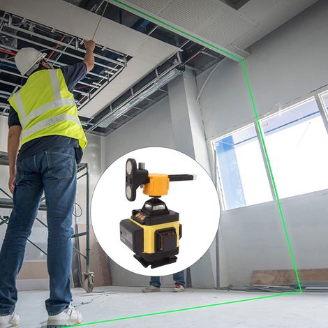 Niveau laser à faisceau vert 360° avec télécommande, batterie rechargeable 3000 mAh, prise UE 100-240 V, 16 lignes