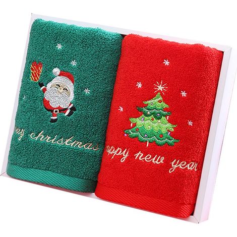 2 Pièces Serviette de Noël Père Noël Rouge - Cadeau Nouvel An pour Salle de Bain - Essuie-mains Visage Doux (1/5)