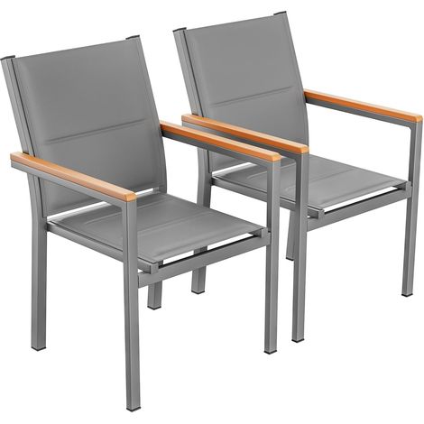 Gartenstuhl 2er Set, stapelbarer Aluminium Esszimmerstuhl, mit Gesteppte Rückenlehne & Sitzfläche, WPC Handlauf Balkonstühle, für Garten, Terrasse, Balkon, Pool, Restaurants, Grau (1/5)