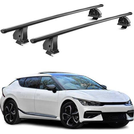 OMAC Barres de toit transversales en acier pour Kia EV6 2021-2026 – TÜV / DIN 75302:2019 – Antivol inclus – Rainure en T (accessoires) – Charge max 75 kg – 2 barres – Noir (1/4)