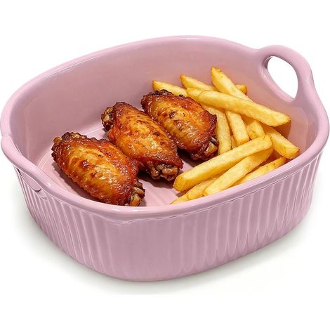 Plat à gratin en céramique pour Airfryer et four - 650 ml - Avec chaleur uniforme - Passe au lave-vaisselle et empilable - Plat rond avec poignées, four et micro-ondes - Violet (1/5)