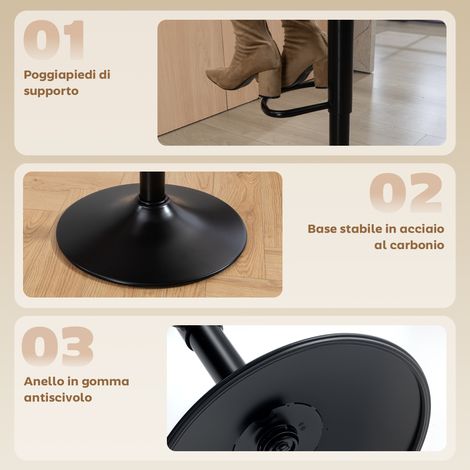 Lot 2 Tabourets de Bar Ajustables, Piètement Acier et Assise Cuir PU, Repose-pieds Intégré, 39.5x44x88-110 cm, Couleur Crème (1/5)