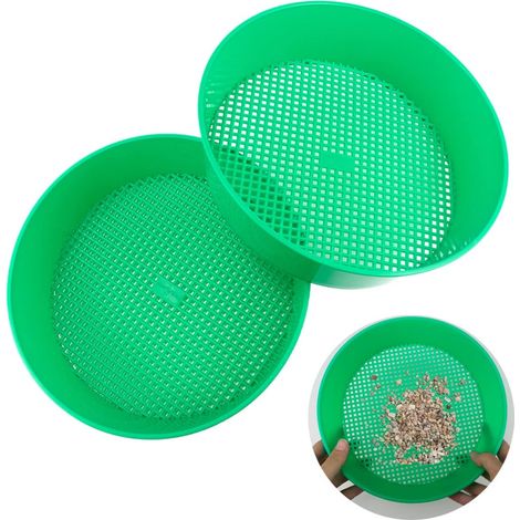 Lot de 2 tamis ronds en plastique pour le tamisage du gravier, de la terre et du sable (vert) (1/5)