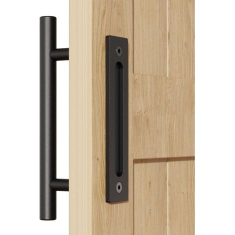 24cm Matériel de poignée de porte de grange coulissant, avec poignée de doigt de chasse d'eau, poignée et kit de poignée de porte de grange de chasse d'eau pour armoire de porte de garage-DOU