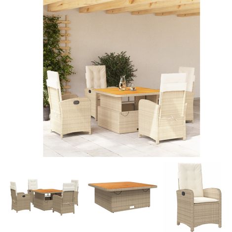 The Living Store 5-tlg. Garten-Essgruppe mit Kissen Beige Poly Rattan - Gartenmöbel-Sets (1/5)