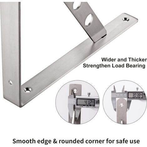 Lot de 2 équerres d'étagère en acier inoxydable , support d'étagère solide, charge maximale : 250 kg, équerre d'angle à angle droit(20x14CM) (1/5)