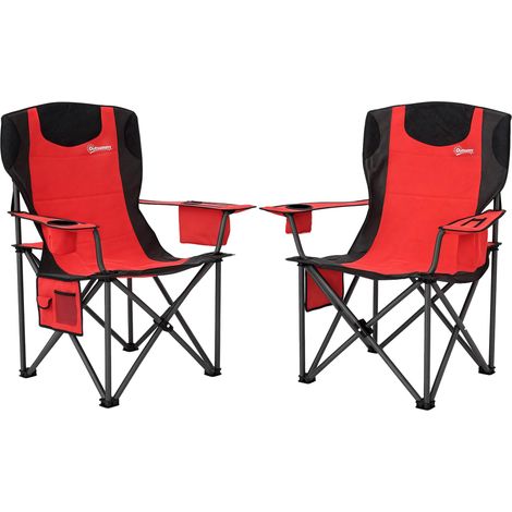 Lot de 2 chaises de camping pliantes avec sac isotherme, porte-gobelet et 2 poches, 94 x 62 x 100 cm, rouge