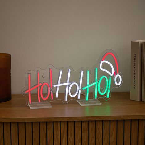 40cm Ho Ho Ho Neon-Style Light Up Christmas Decoration with Santa Hat (1/5)