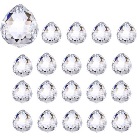 Lot de 20 boules de cristal transparentes Ø20 mm, prismes suspendus scintillants pour décoration fenêtre, mariage et loisirs créatifs (1/4)