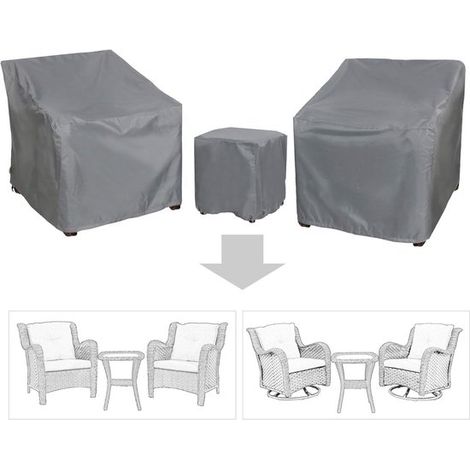 Fundas para muebles de patio, Impermeables, Juego de 3, Fundas para sofá de exterior y mesa de centro, Para 2 sillas y 1 mesa de centro, Gris (1/5)