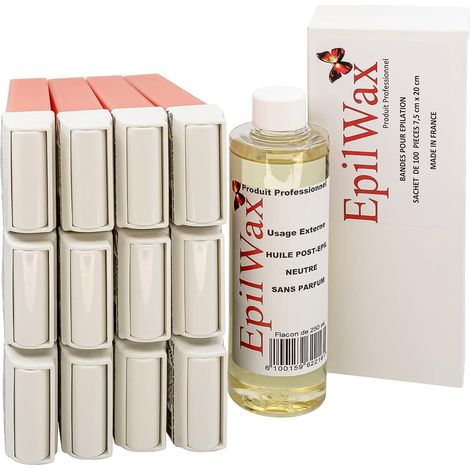 Lot de 12 x Roll On Cire Epilation à la Rose + 100 x Bandes d'Épilation + Huile après Épilation - Jambes, Aisselles, Corps - Facile à étaler et à Retirer (1/5)
