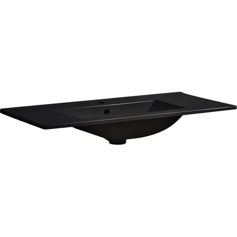 Lavabo Encastrable En Céramique Noire Mate 90 Cm Avec Trop-Plein  Matera (1/5)