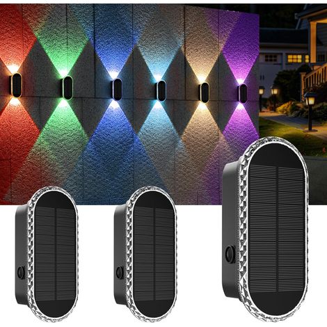 Luces solares para exteriores para cercas – Blanco cálido y RGB, 8 modos – Resistentes al agua – Para patio, cerca de casa, jardín, patio, porche, paquete de 2 (1/5)