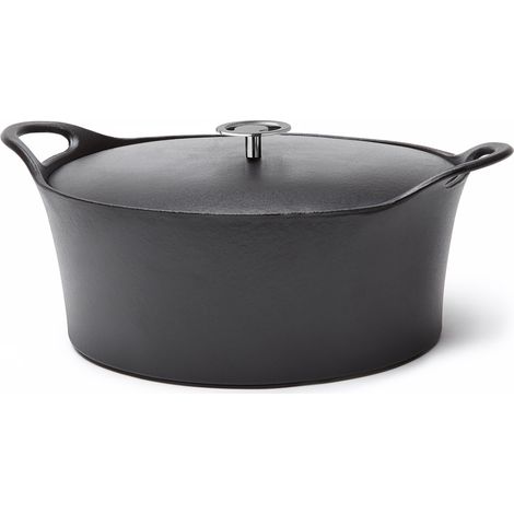 Volcan - Cocotte Ovale 35cm fonte de fer émaillée noire avec couvercle (1/3)