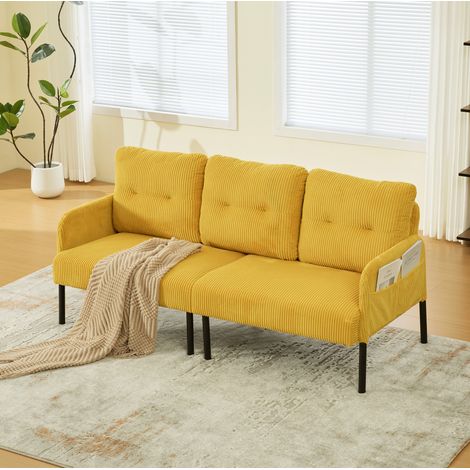 3-Sitzer Sofa 171x72x80 cm gelb aus Cord mit Seitentasche (1/5)